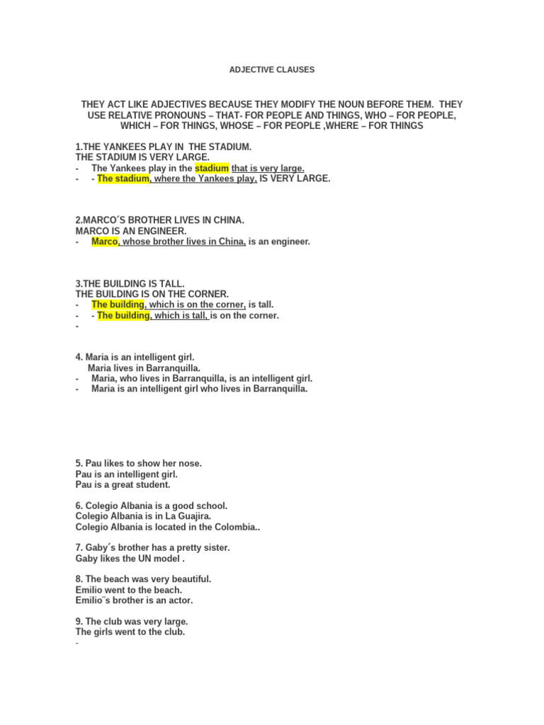 Adjective Clauses # 1 | PDF