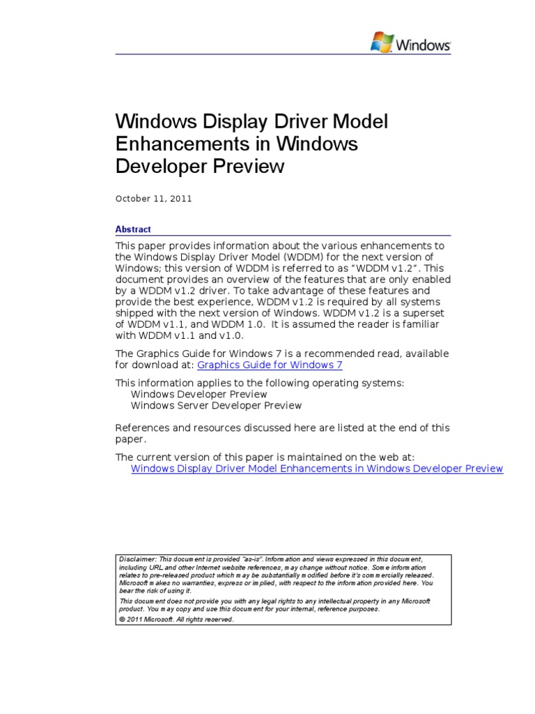 Windows Display Driver Model EnhancementsWindows Display Driver Model Enhancements