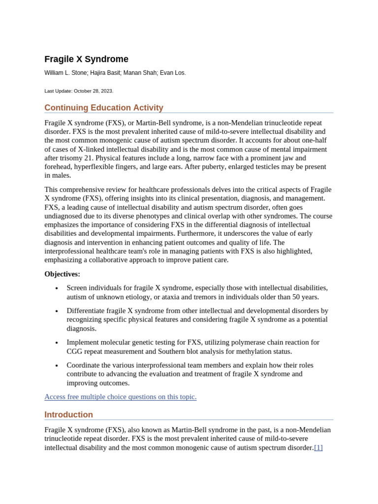 Fragile X Syndrome | PDF | Autism Spectrum | Antidepressant