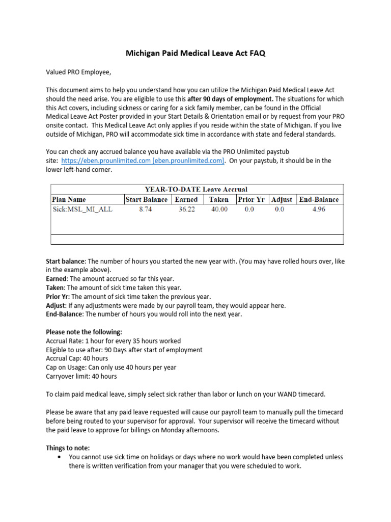 SICK LEAVE FAQ intelligence overview