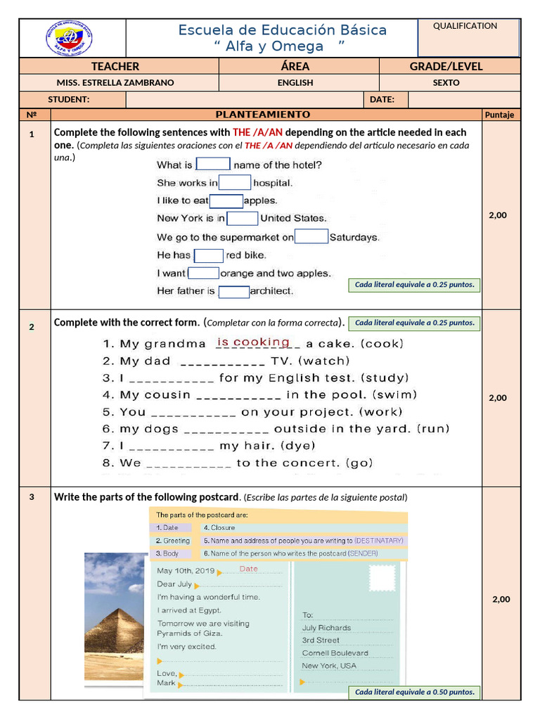 Leccion de Ingles 2 Trimestre 1 Parcial | PDF