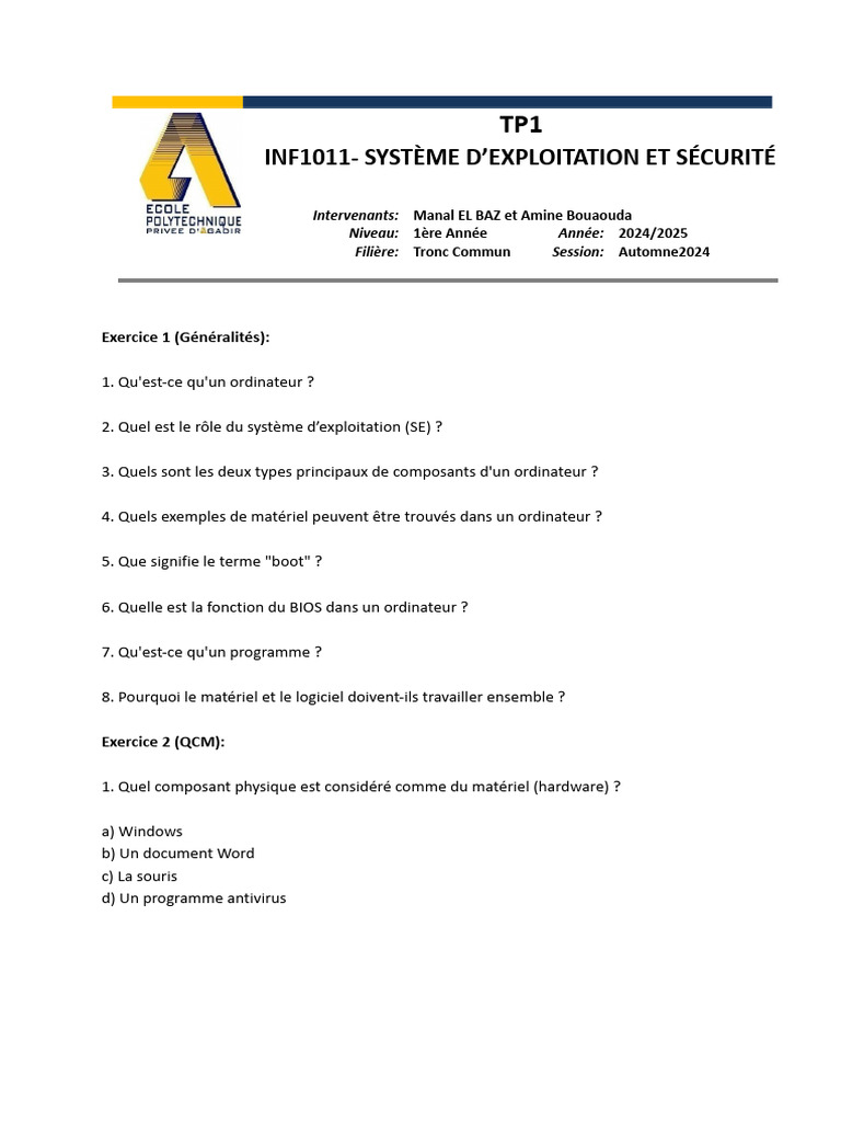 Système d'exploitation et matériel informatique | PDF | Matériel ...