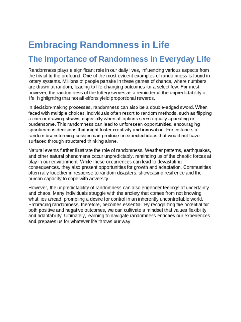 The Role of Randomness in Life | PDF | Self-Improvement
