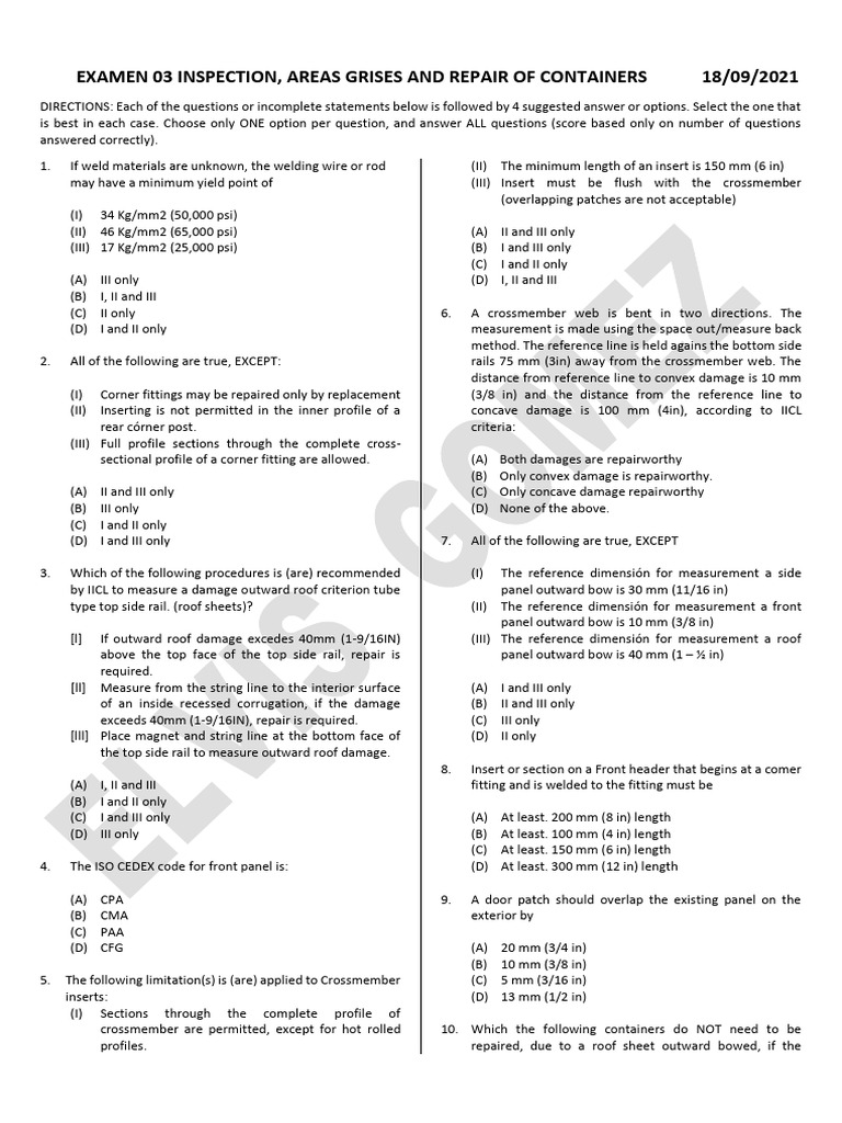 Container Inspection and Repair Exam Guide | PDF | Fracture | Door