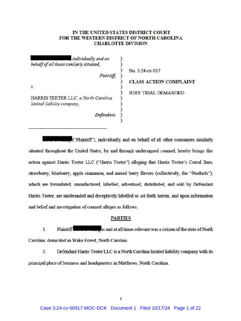Class Action Complaint Harris Teeter 10.17.24 | PDF