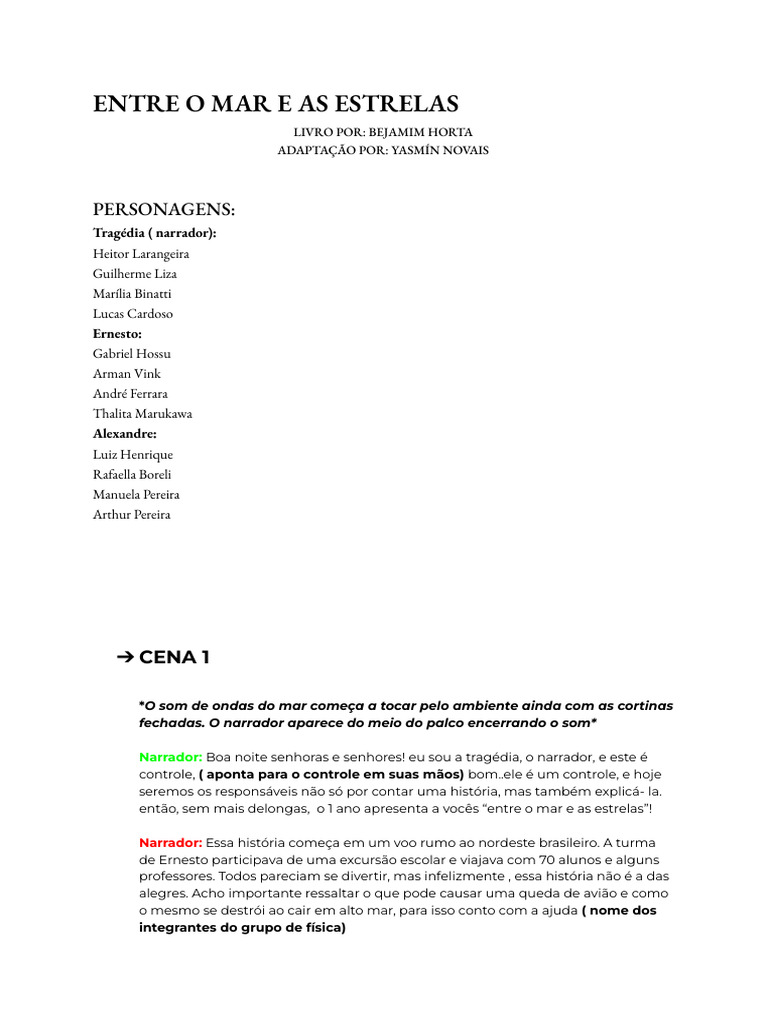 Entre o Mar e as Estrelas: Resumo e Análise | PDF