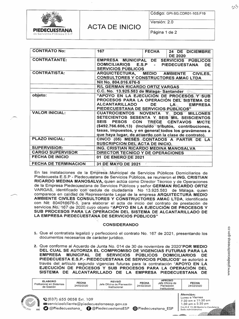 Acta de Inicio | PDF