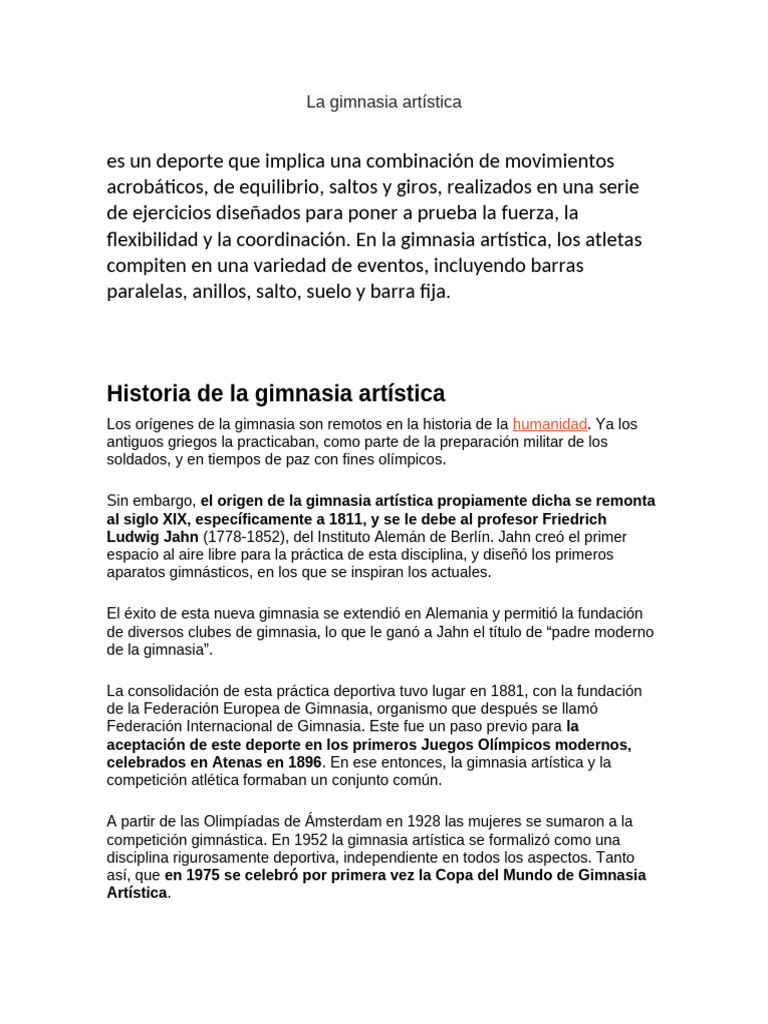 Historia de la gimnasia artística | PDF | Gimnasia | Deportes olímpicos