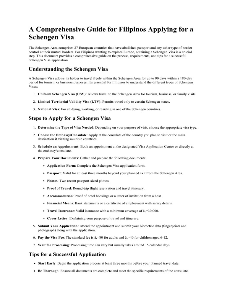 A Comprehensive Guide For Filipinos Applying For A Schengen Visa | PDF ...