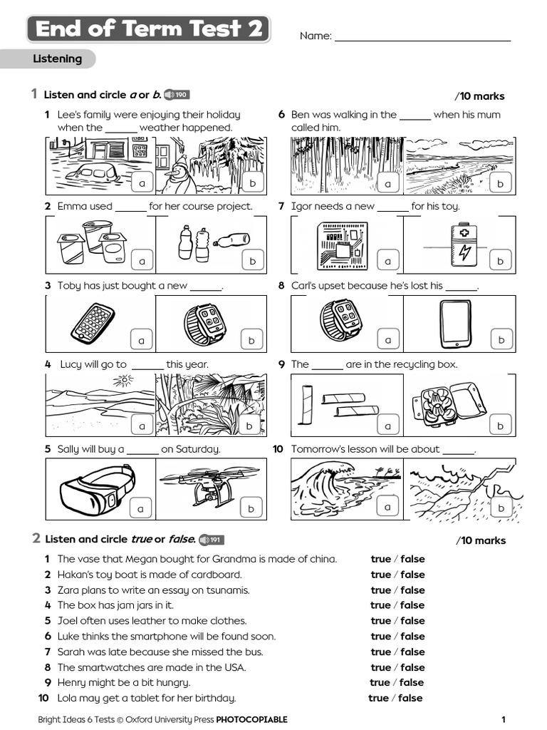 Bright Ideas 6 Test Materials | PDF
