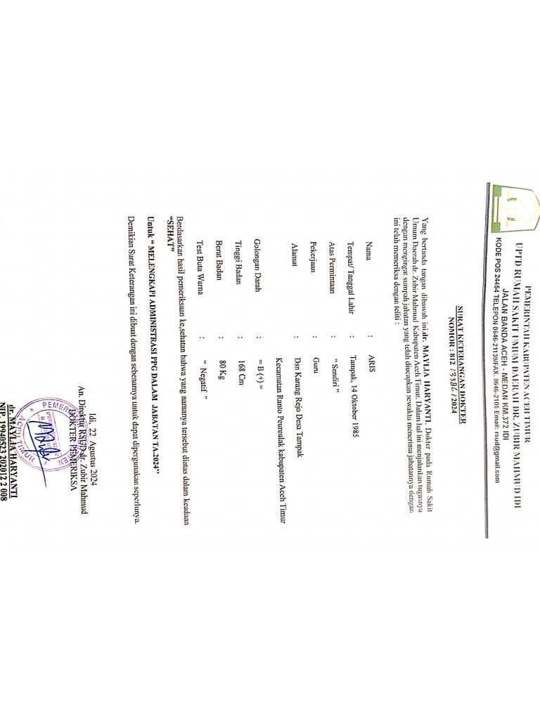 PGSD - Aris - Surat Suket Sehat | PDF