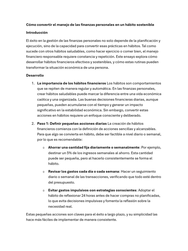 Cómo Convertir El Manejo de Las Finanzas Personales en Un Hábito ...