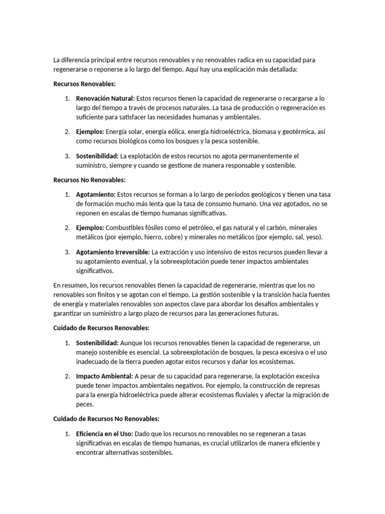 La Diferencia Principal Entre Recursos Renovables y No Renovables ...