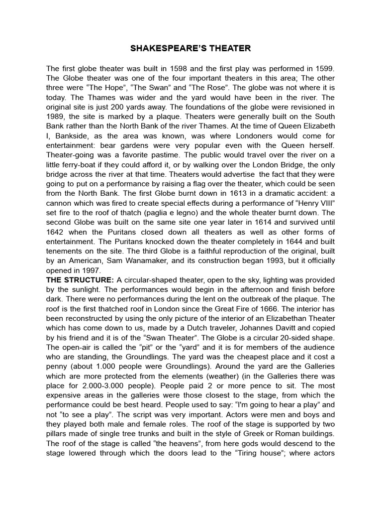 History of Shakespeare's Globe Theater | PDF