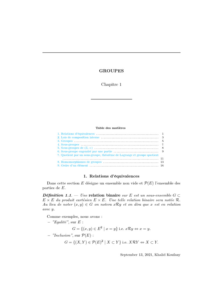 Introduction aux groupes et relations d'équivalence | PDF | Groupe ...