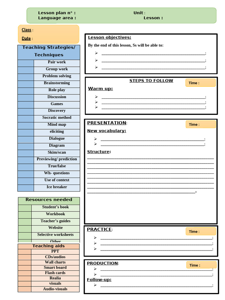 Comprehensive Lesson Plan Template | PDF | Lesson Plan | Education Theory