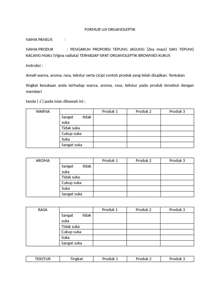Tamplate UJI ORGANOLEPTIK | PDF
