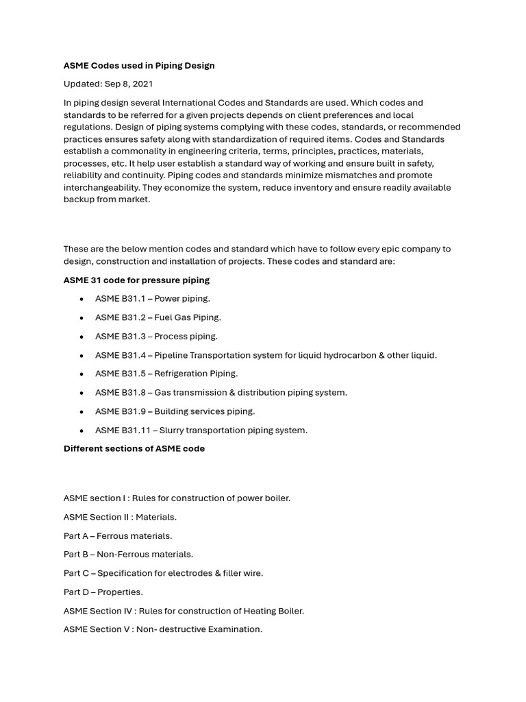 ASME Codes Used in Piping | PDF | Pipe (Fluid Conveyance) | Mechanical ...