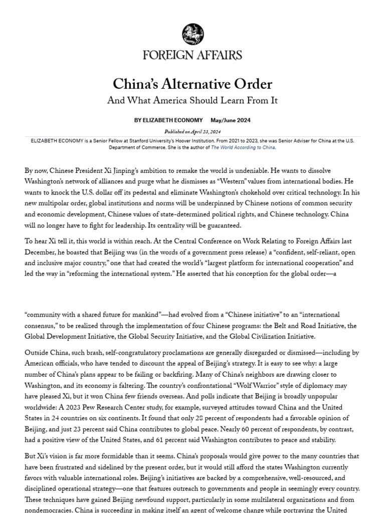 China's Alternative Order - Foreign Affairs | PDF | China | World Politics