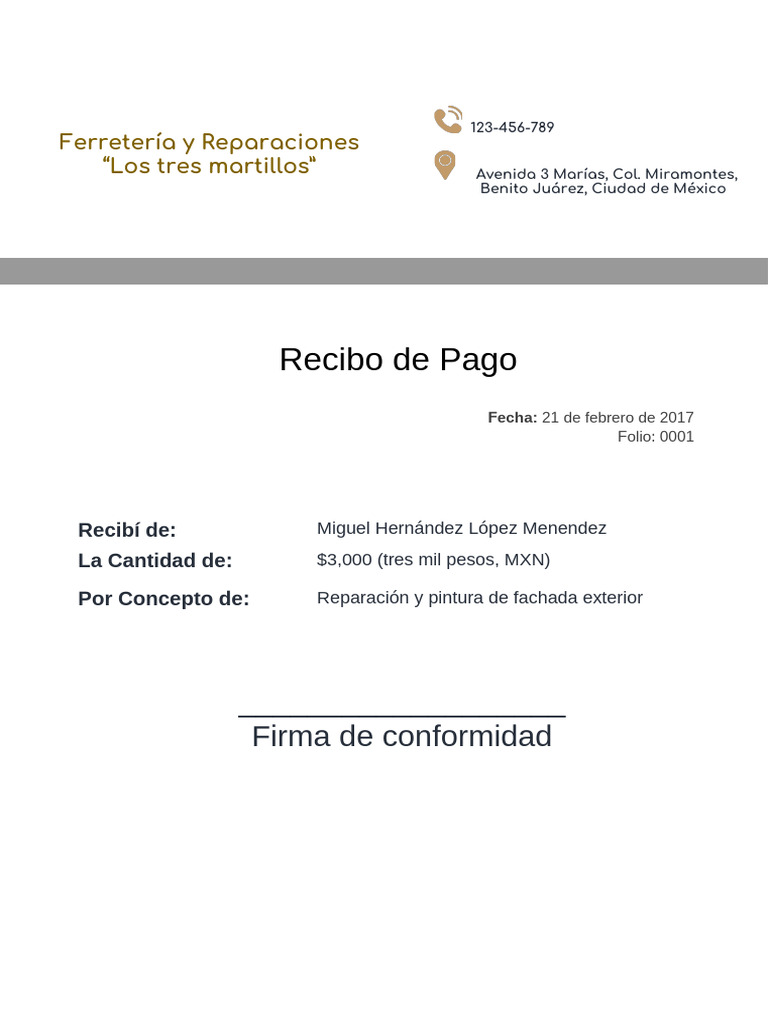Ejemplo de Recibo de Pago en Word | PDF