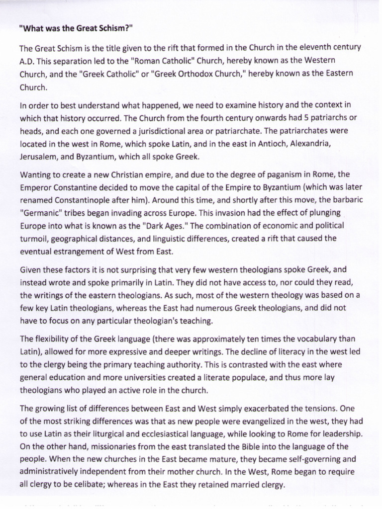 The Great Schism Worksheet | PDF