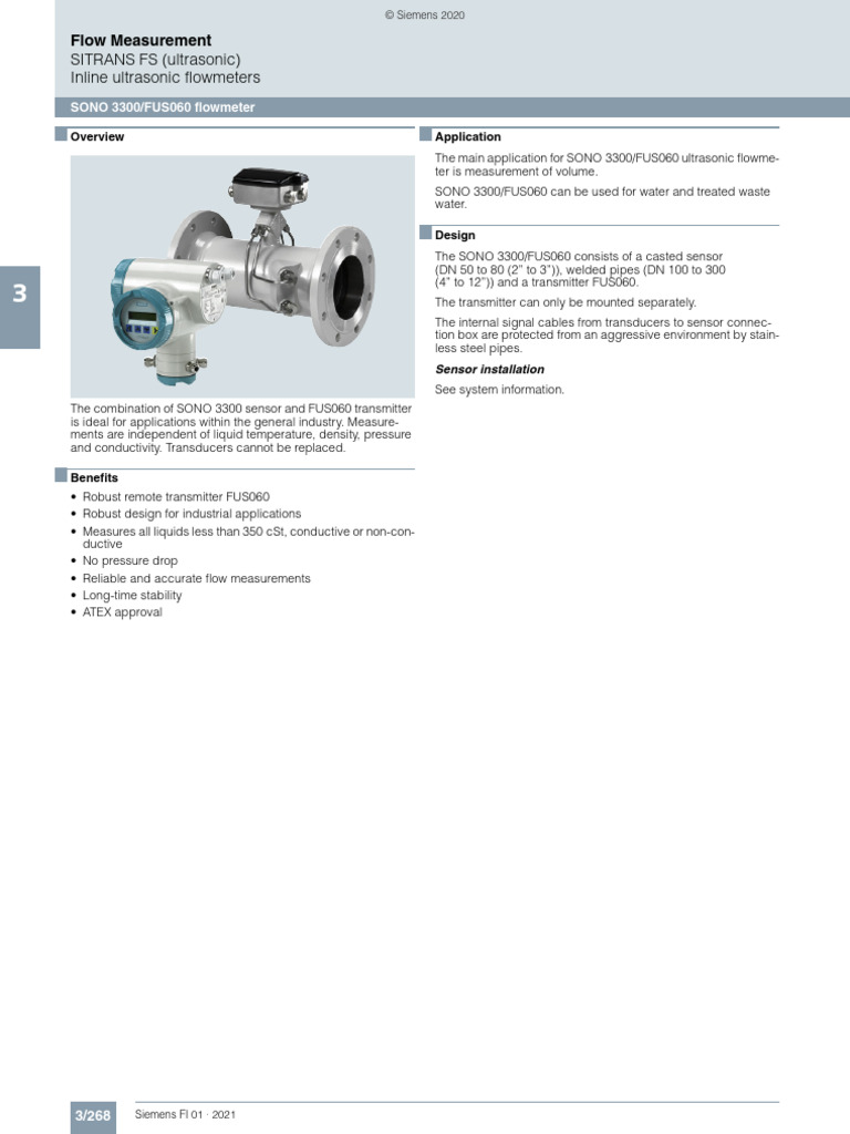 SONO 3300/FUS060 Flowmeter Overview | PDF | Flow Measurement | Ultrasound