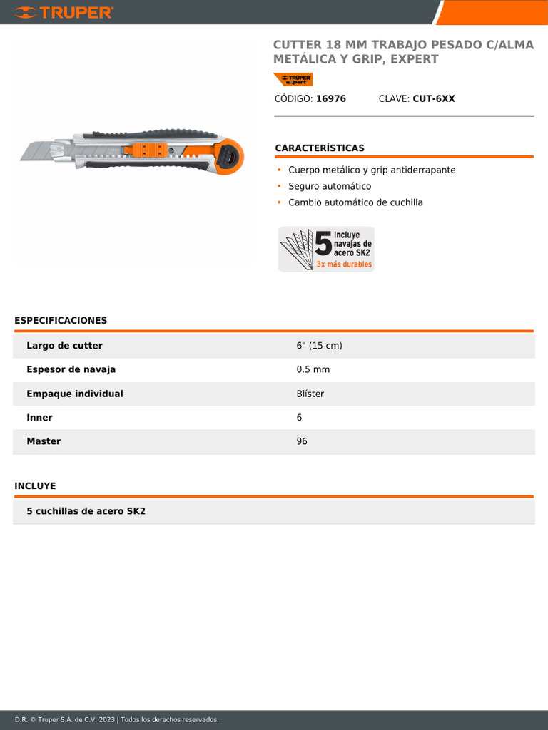 Cutter 18 mm Trabajo Pesado Expert | PDF