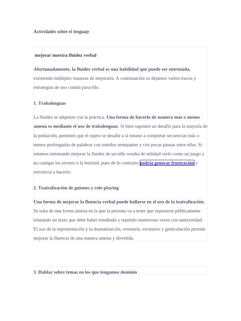 Actividades Sobre Fluidez Verbal | PDF | Verbo