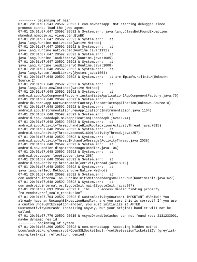 WhatsApp Debugging and Error Logs | PDF | Java (Programming Language ...