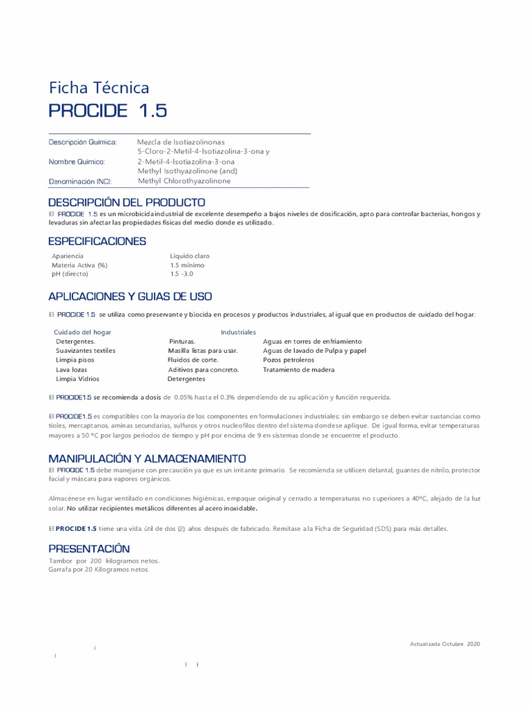 Ficha Técnica de PROCIDE 1.5 | PDF | Materiales