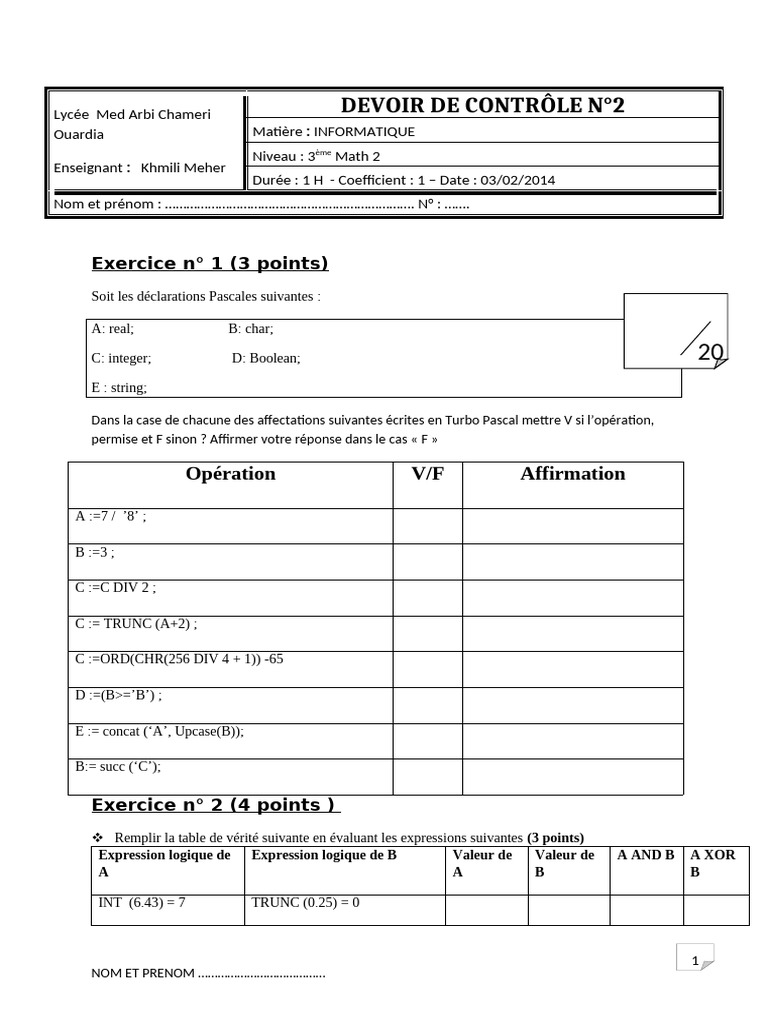 Contrôle Informatique 3ème Math 2 | PDF | Programmation informatique ...