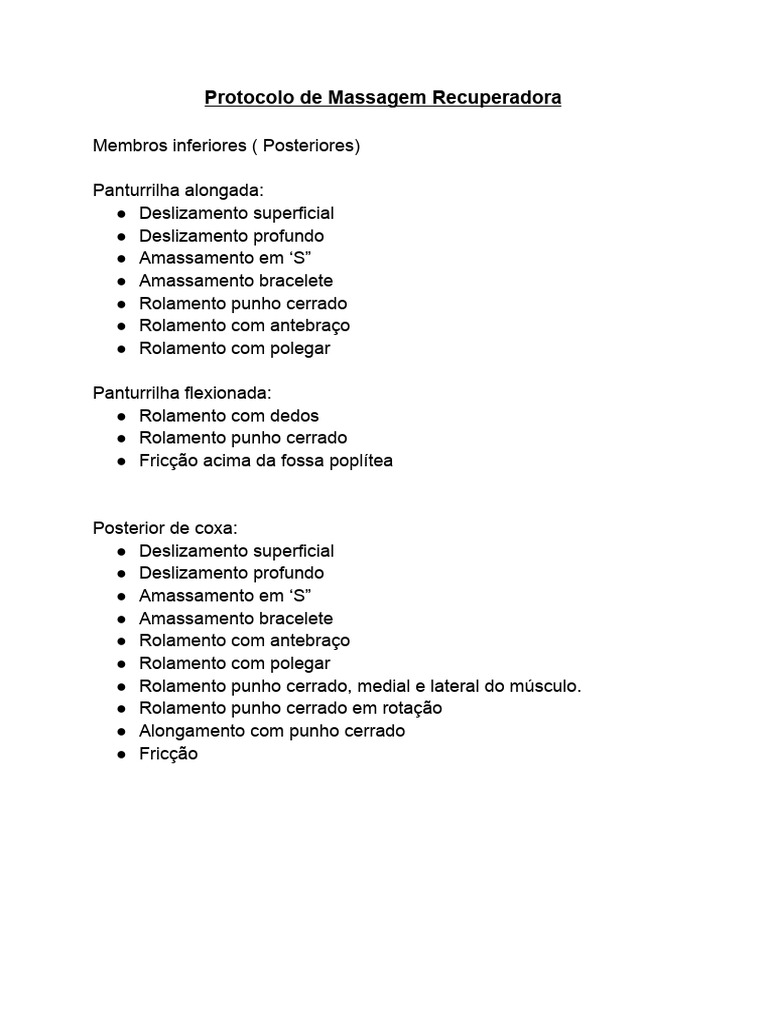 Protocolo de Massagem Recuperadora | PDF | Sistema Locomotor | Membros ...