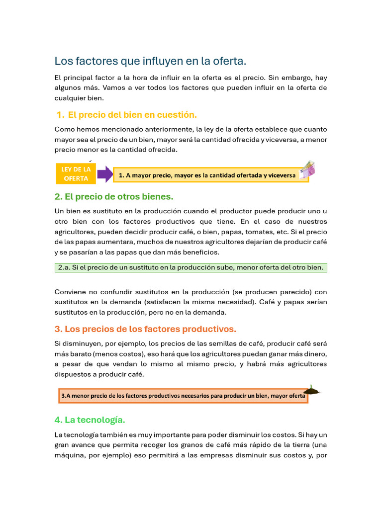 Factores que Afectan la Oferta | PDF | Oferta (economía) | Precios