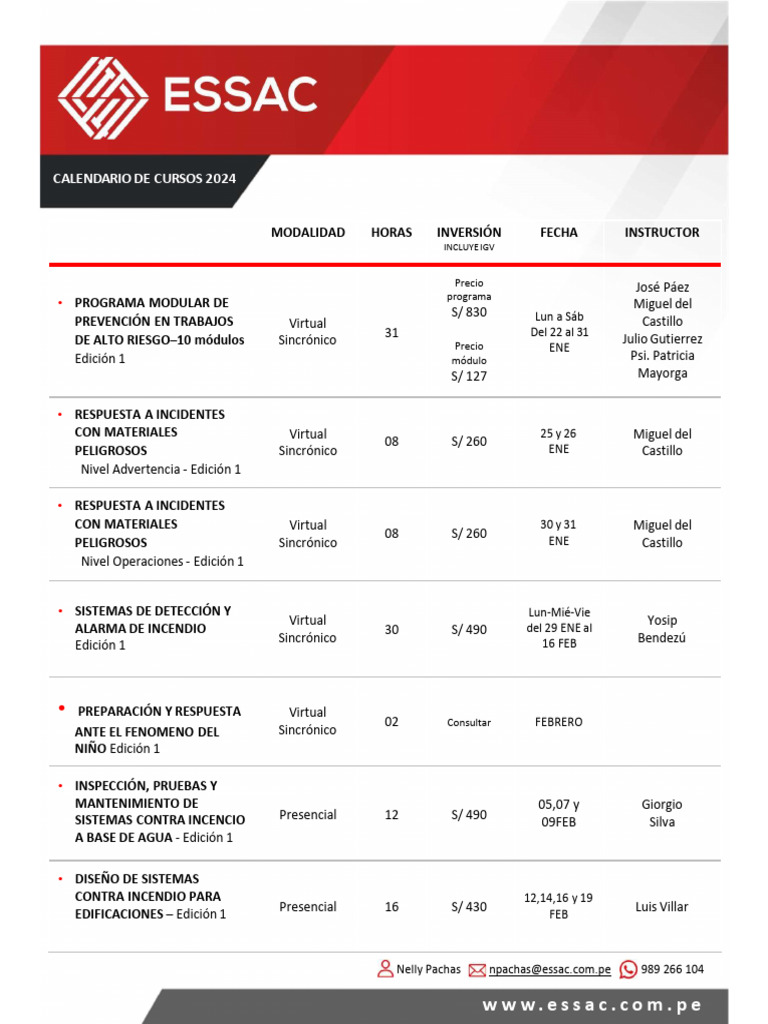 Essac - Calendario de Cursos 2024 1 Trimestre | PDF