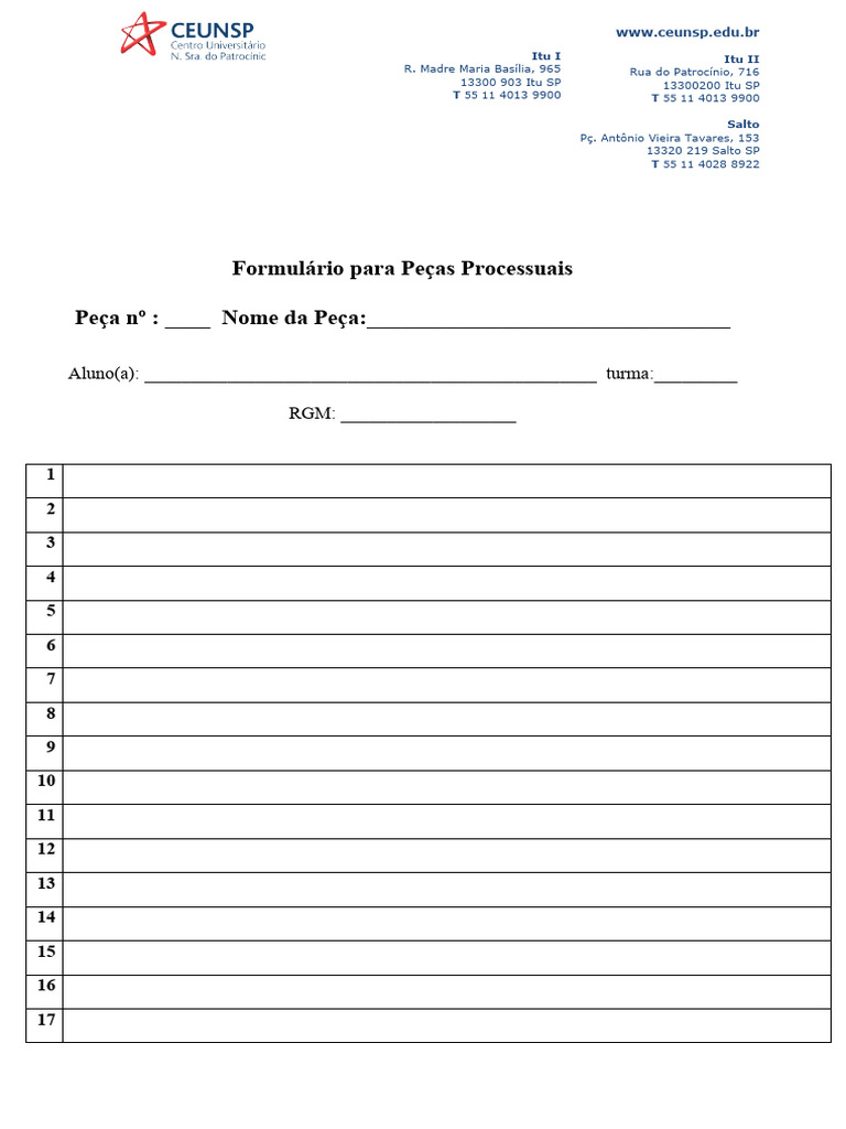 Formulário para Peças - Modelo | PDF