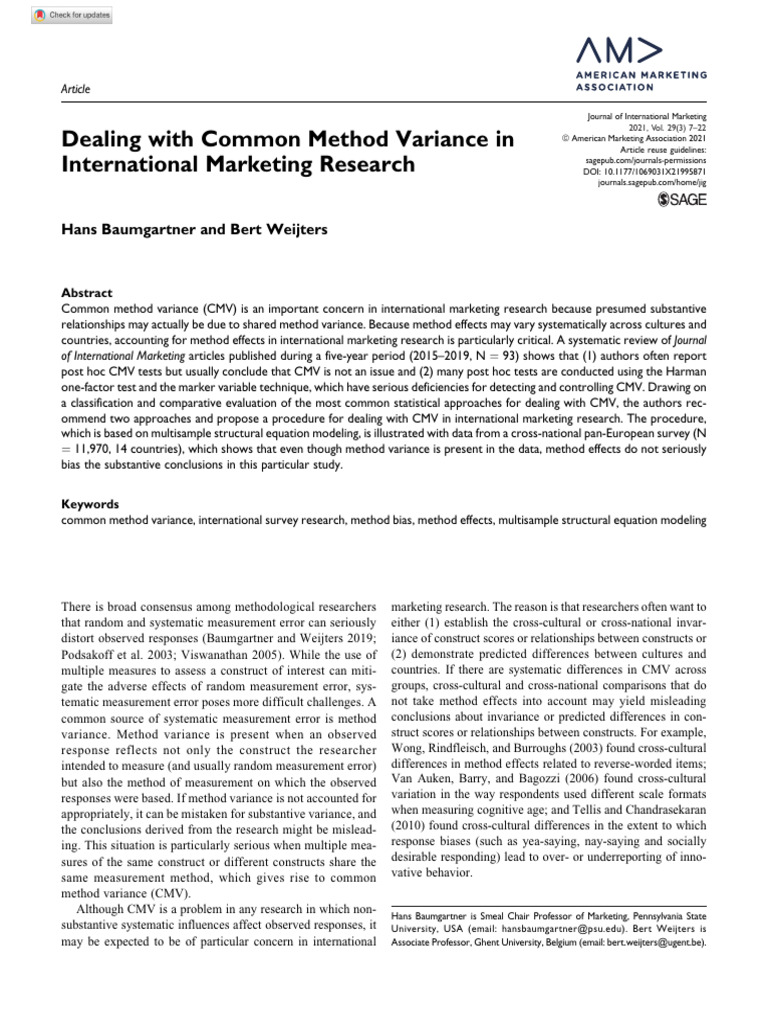 Addressing Common Method Variance in Marketing | PDF | Variance ...