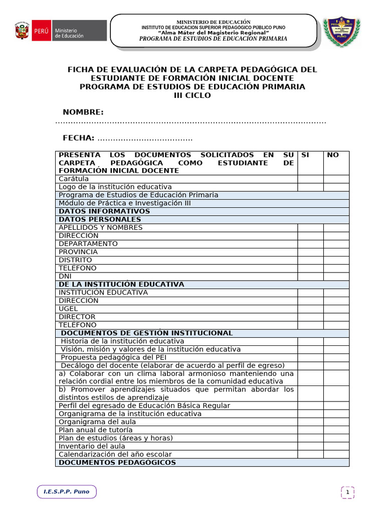 Ficha de Evaluación Docente 2024 | PDF | Educación primaria | Maestros