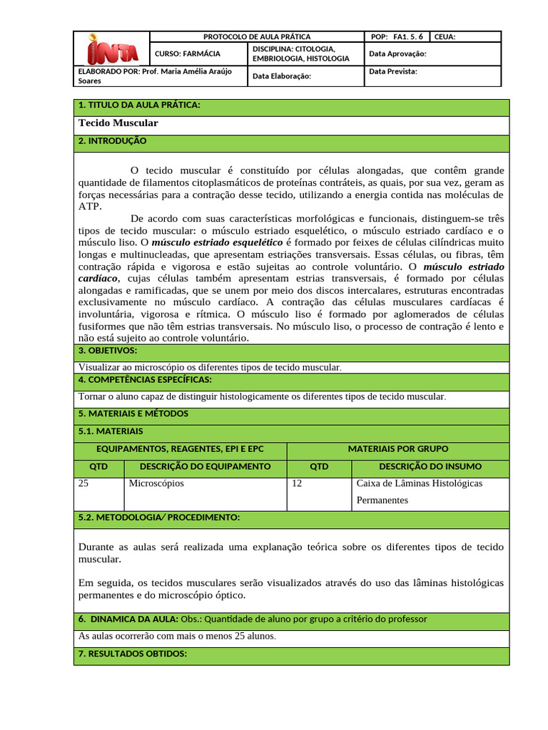 Aula Prática: Tecido Muscular em Farmácia | PDF | Músculo | Anatomia