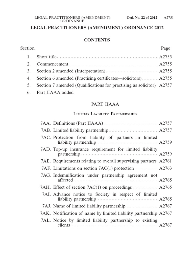 LLP Ordinance e | PDF | Partnership | Indemnity