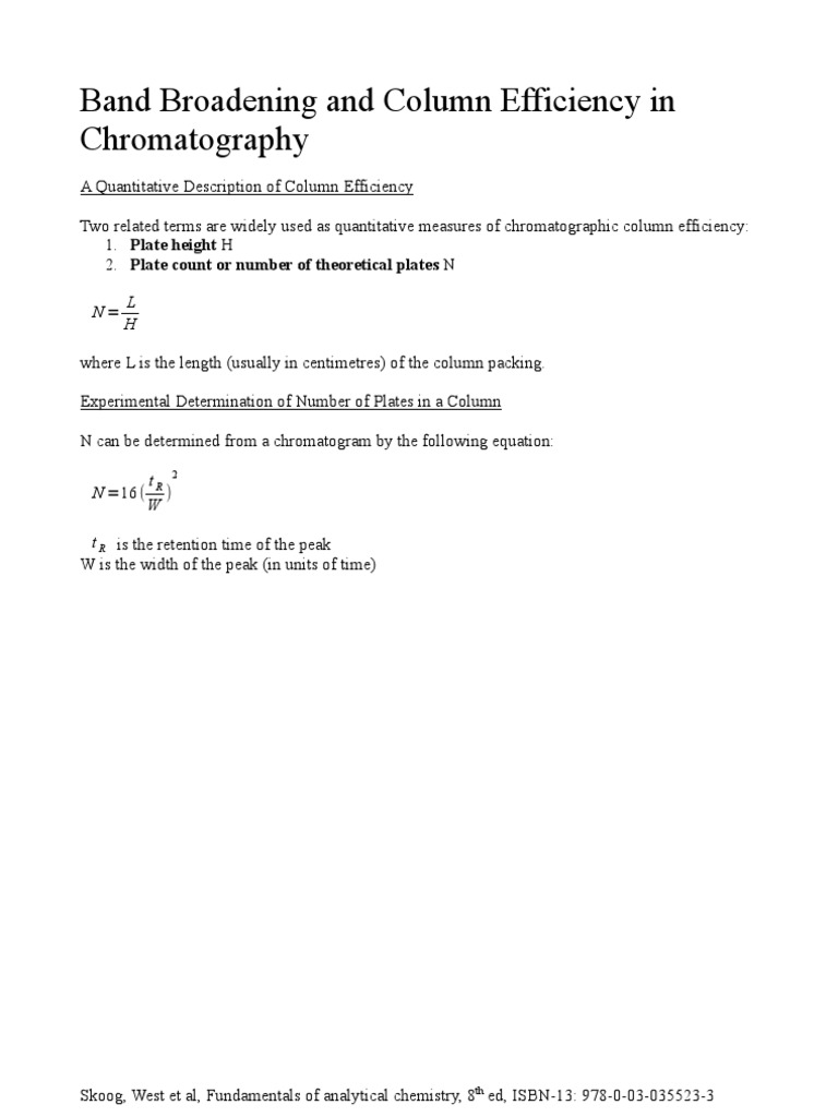 Band Broadening and Column Efficiency in Chromatography PDF