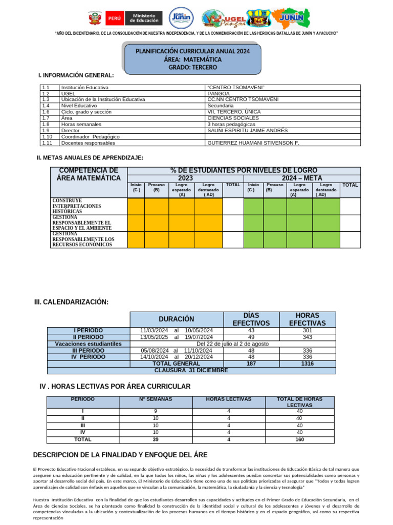 Planificación Educativa 2024: Centro Tsomaveni | PDF | Aprendizaje ...