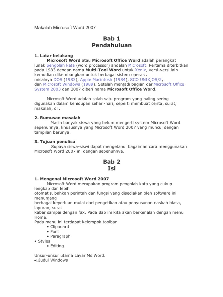 Makalah Microsoft Word Lengkap Contoh Makalah