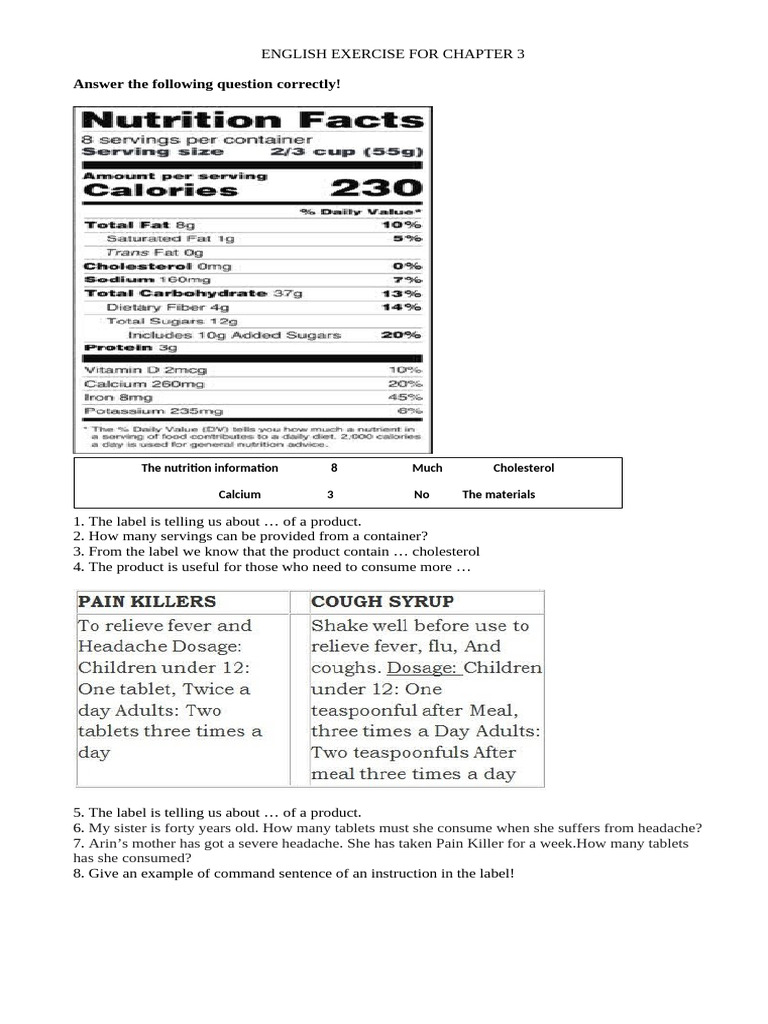 Chapter 3 English Exercise Questions | PDF | Wellness