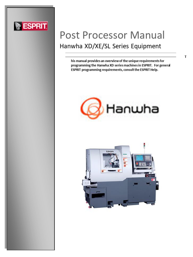 Hanwha XD-XE-SL Series Post Manual | PDF | Drilling | Metalworking