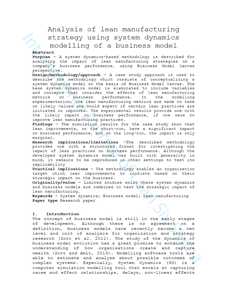 Analysis Of Lean Manufacturing Strategy 2019 Pdf Business Model