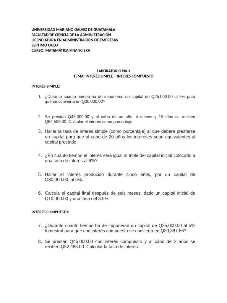 Ejercicio 1 Interés Simple - Interés Compuesto | PDF