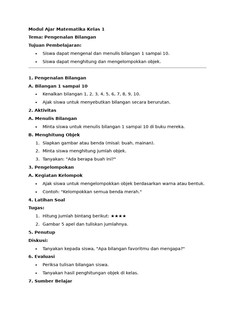 Modul Ajar Matematika Kelas 1 | PDF