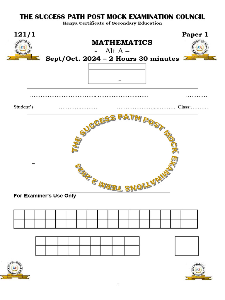 Success Path Mock Exam 2024: Mathematics | PDF | Area | Geometry