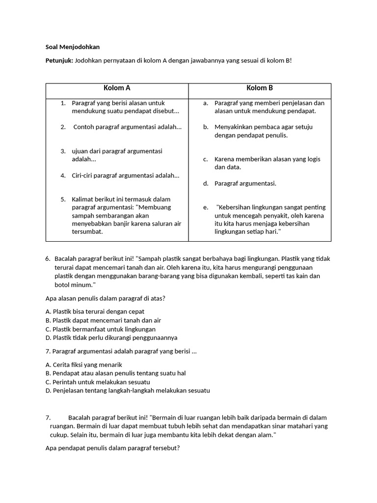 Soal Menjodohkan Pdf