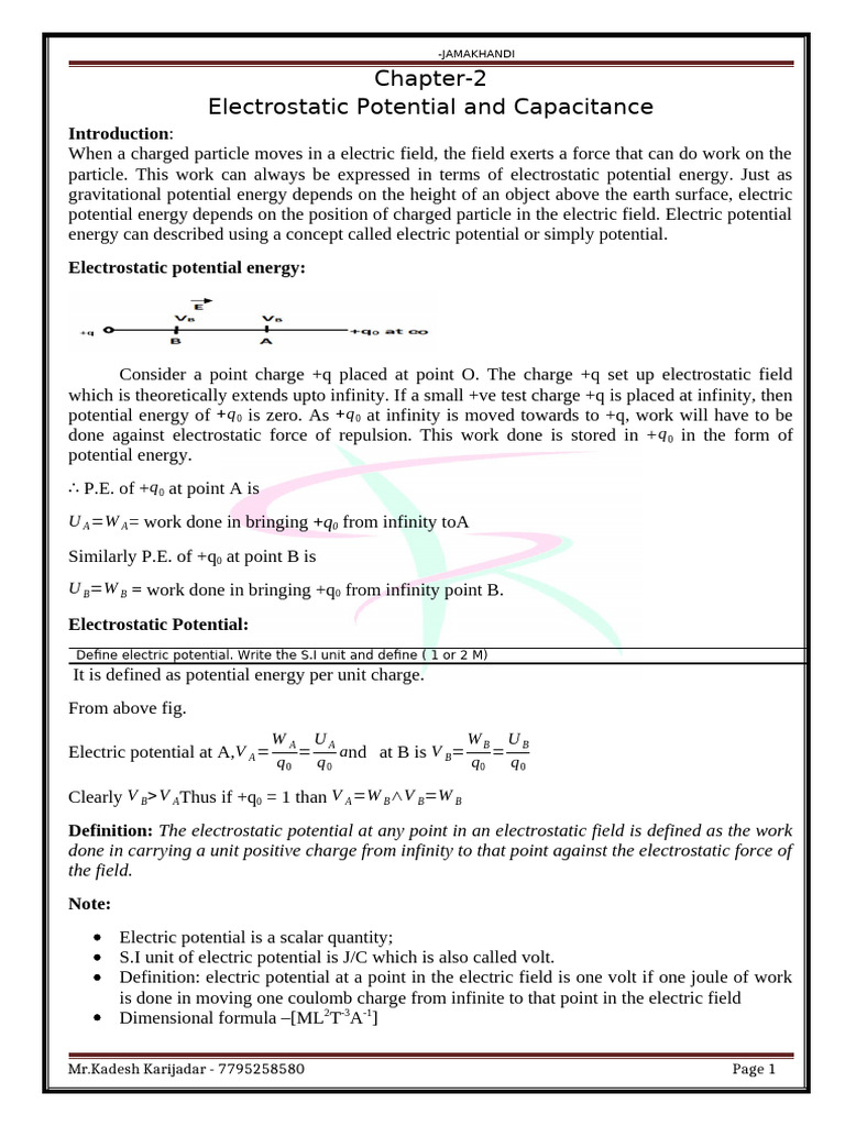 Electrostatic Potential and Capacitance | PDF | Capacitor | Capacitance